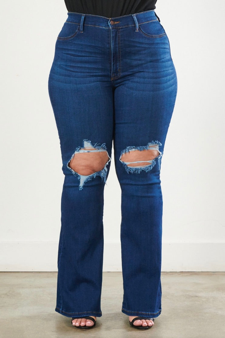 Distressed Open Knee Bootcut Pants