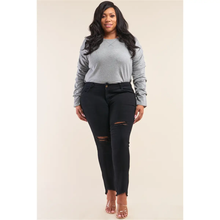 Load image into Gallery viewer, Plus Size Solid Black Low-Mid Rise Tight Fit Ripped Jeans